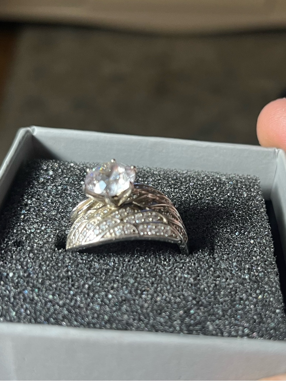 Silver-Tone Cubic Zirconia Statement Ring - Clear Stone